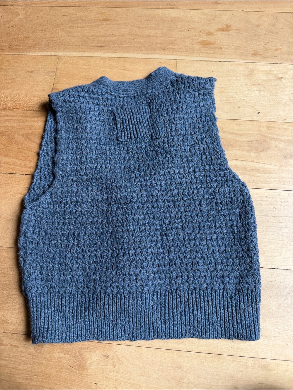 We The Free Slate Blue V-Neck Knit Button-Front Sweater Vest - Picture 2 of 3